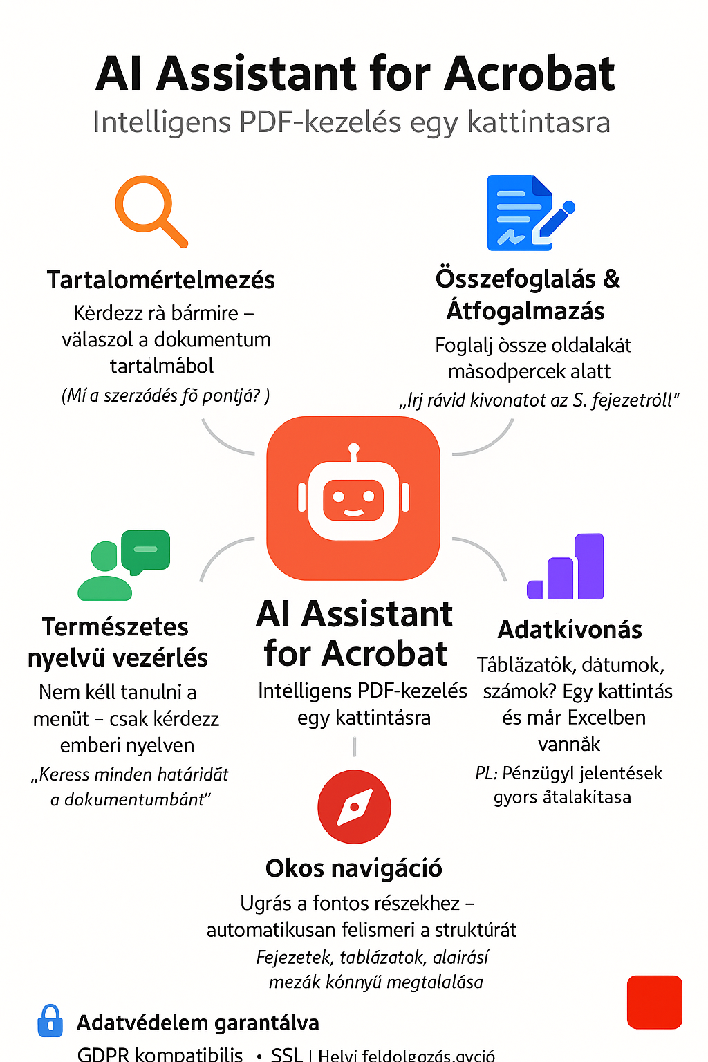 Főbb funkciók az Ai Assistant for Acrobat szolgáltatásban